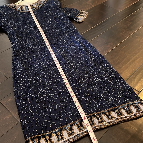 Laurence Kazar beaded silk dress Vintage Small - Picture 14 of 16